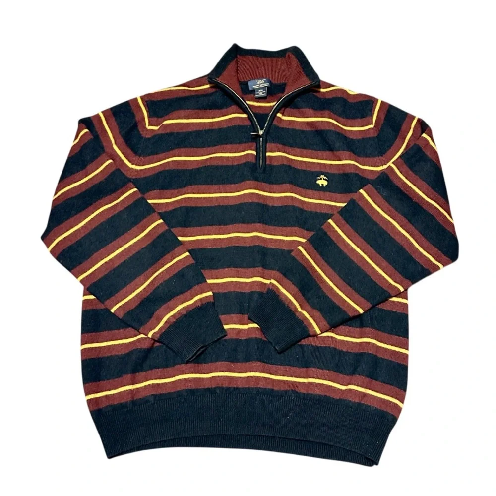 Brooks Brothers Men’s VINTAGE 1/4 Zip Stripe Sweater Merino Wool XXL